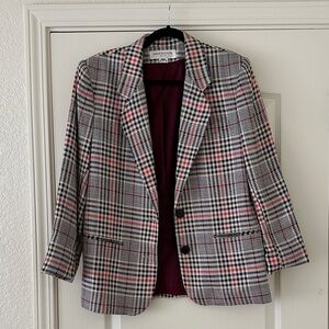 Jones New York Women's Plaid Blazer - Black, White, Pink